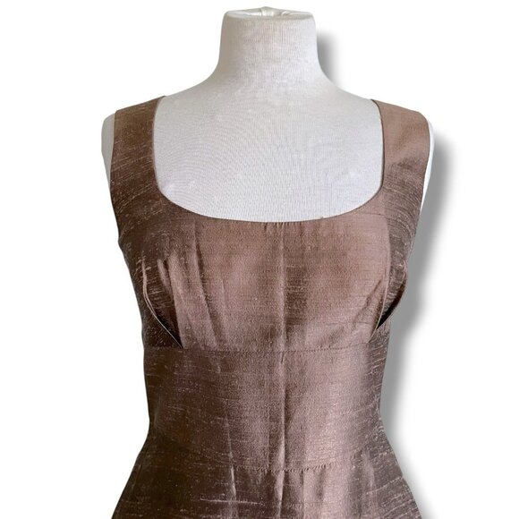 Lynn Lugo Womens Dress Sz 8 Brown Thai Silk Fit & Flare Midi USA Made Cocktail - Picture 4 of 6